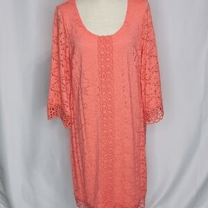 Alfani Plus Size Coral‎ Lace Shift Dress Size 0X #367